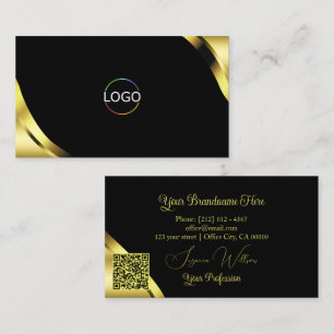 Lyxiga gyllene hörn på svart med logotyp och QR-ko Visitkort