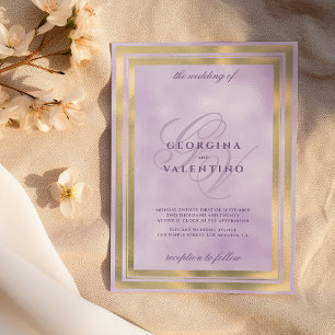 Lyxiga gyllene lavendel monogram initialer bröllop inbjudningar