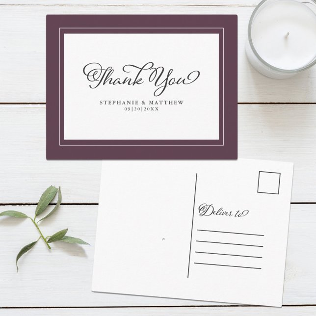 Lyxiga lila bröllpskanter moderna och chic vykort (Wedding Luxury Purple Chic Modern Borders Postcard)