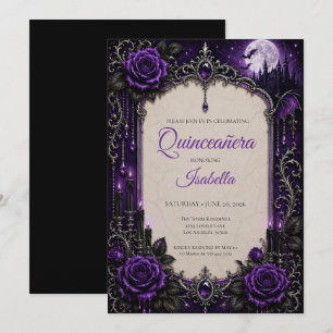 Lyxiga lila strass prinsessa Quinceañera Inbjudningar