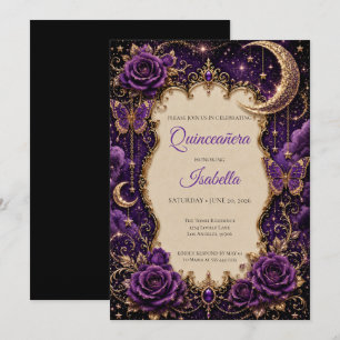 Lyxiga lila strass prinsessa Quinceañera Inbjudningar