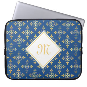 Lyxiga Monogramblått och guld- Quatre blommigt Laptop Sleeve