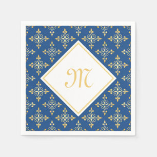 Lyxiga Monogramblått och guld- Quatre blommigt Pappersservett