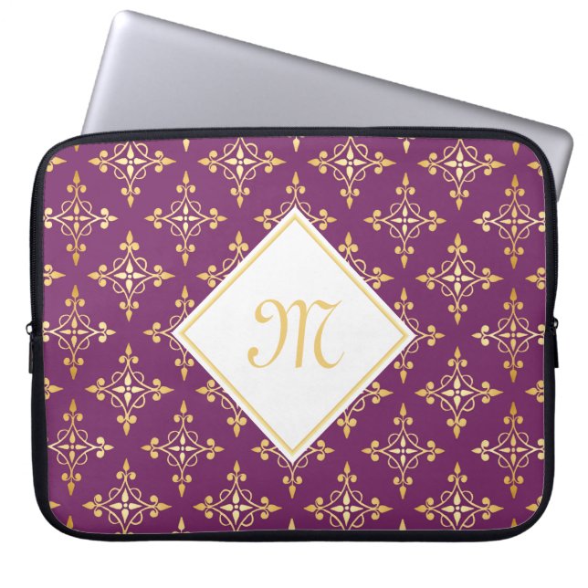 Lyxiga Monogramlilor och guld- Quatre blommigt Laptop Fodral (Framsidan)