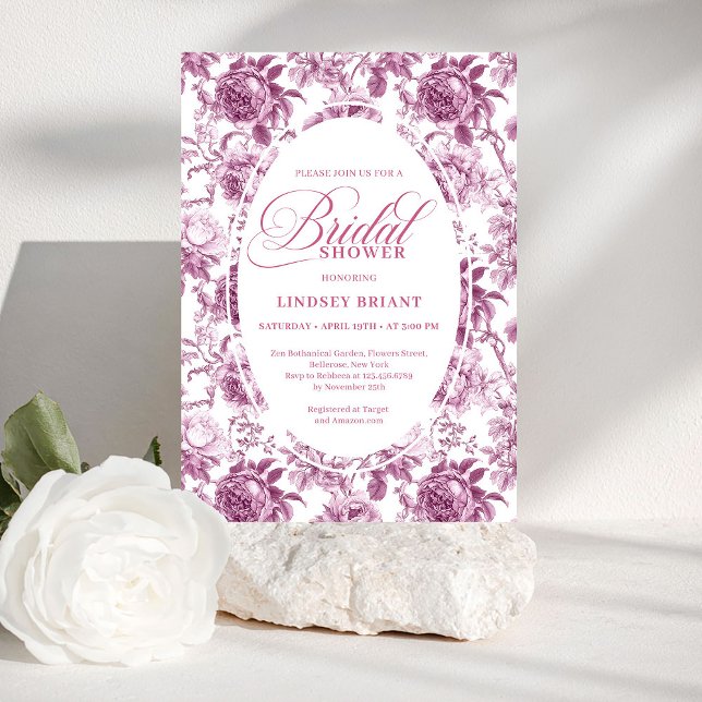 Lyxiga Mörka Fuchsia Rosor Mönster Bröllopsdusch  Inbjudningar (Luxury Dark Fuchsia Roses Pattern Bridal Shower Invite)