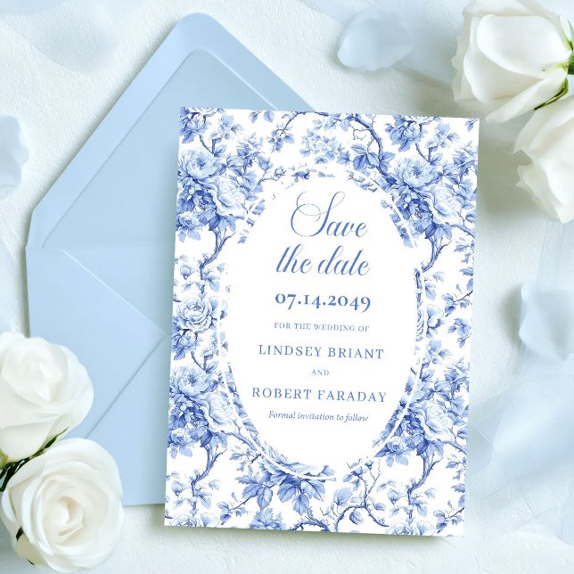 Lyxiga Navyblå Rosor Spara Datum Bröllopskort Meddelande (Luxury Navy Blue Roses Save the Date Wedding Card)