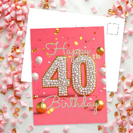 Lyxiga pärlor och guldförgyllda detaljer 40-årsfir vykort