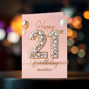Lyxiga pärlor och guldförgyllningar 21-årsdag kort