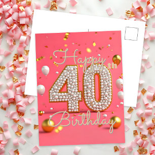 Lyxiga pärlor och guldförgyllningar 40-årsdag vykort