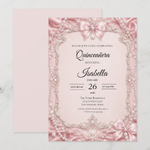Lyxiga Pärlor Rosa Glitter Quinceañera Inbjudningar