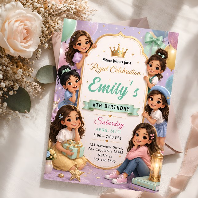 Lyxiga prinsessvänner 6-års födelsedagsfest inbjudningar (Skapare uppladdad)