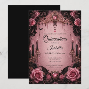 Lyxiga Rhinestones Rosa Quinceañera Inbjudningar