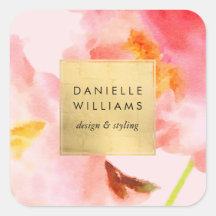 Lyxiga Rosa Blommor i Vattenfärg med Falsk Guldram