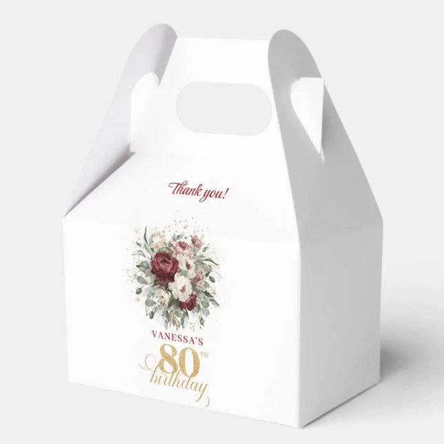 Lyxiga Rosa Burgunder 80-års Födelsedagspresentlåd Presentaskar (Opulent Blush Burgundy 80th Birthday Favor Box)