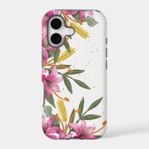 Lyxiga Rosa Liljor & Guldstoft Blommig Telefonfodr