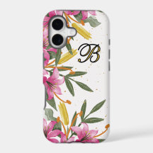 Lyxiga Rosa Liljor & Guldstoft Blommig Telefonfodr