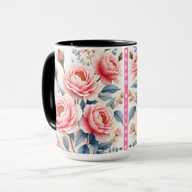 Lyxiga Rosa Rosor Vacker Modern Kollektion Mugg (Framsida vänster)