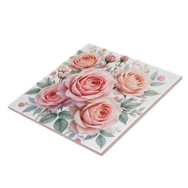 Lyxiga Rosa Rosor Vacker Populär Kollektion Kakelplatta (Sidan)