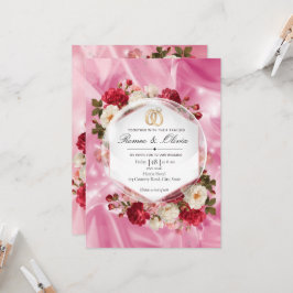 Lyxiga Rosa Siden Röda Rosor Hexagon Bröllopsinbju Inbjudningar