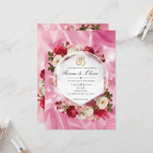 Lyxiga Rosa Siden Röda Rosor Hexagon Bröllopsinbju Inbjudningar
