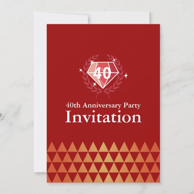 Lyxiga Ruby-Ädelstenar 40-årsjubileumspartaj Invit Inbjudningar (Framsida)