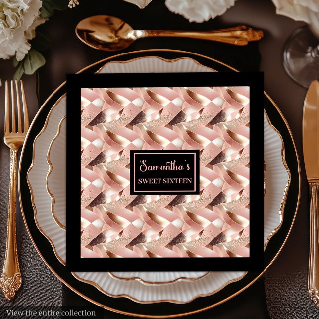 Lyxiga servetter Personliga Rosa Guld och Svart (Luxury Napkins Personalized Rose Gold and Black)