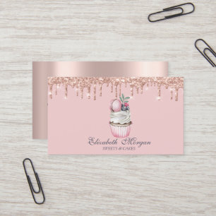 Lyxiga sötsaker Cupcake Macaroon Rose Gold Drips Visitkort