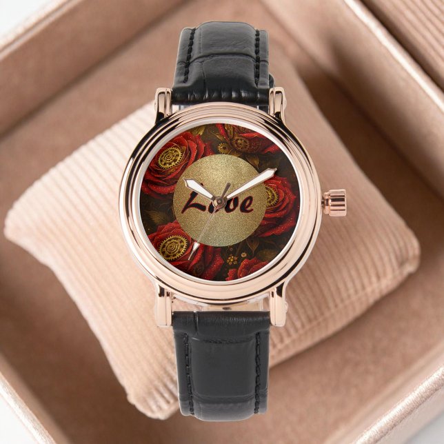 Lyxiga Steampunkrosor Romantiska Guldväxlar Armbandsur (Skapare uppladdad)