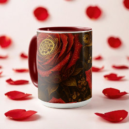 Lyxiga Steampunkrosor Romantiska Guldväxlar Mugg