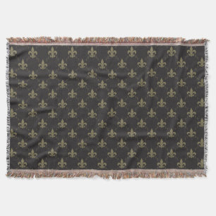 Lyxiga svart Guld Fleur De Lis Mönstra Filt