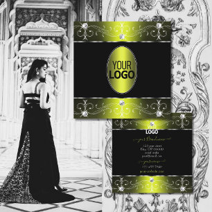 Lyxiga svarta gula utsmyckningar med logotyp fyrkantigt visitkort
