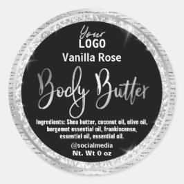 Lyxiga svarta silver glitter body butter-etiketter runt klistermärke