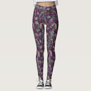 Lyxiga Tael Ginkgo-löven på djup lila Leggings
