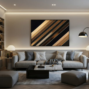 Lyxiga Texturerade Guld och Svarta Diagonala Rände Canvastryck