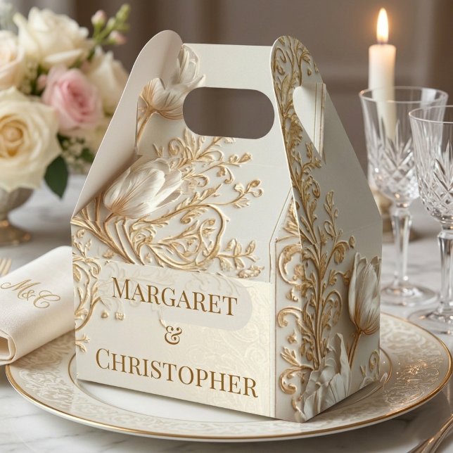 Lyxiga utsmyckade gyllene motiv blomstermönster vi presentaskar (Luxury Ornate Golden Motifs Floral Vintage Wedding Favor Boxes)