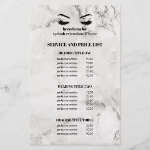 Lyxiga vita marmor ÖGONFRANS SALONG SERVICE LISTA Flygblad