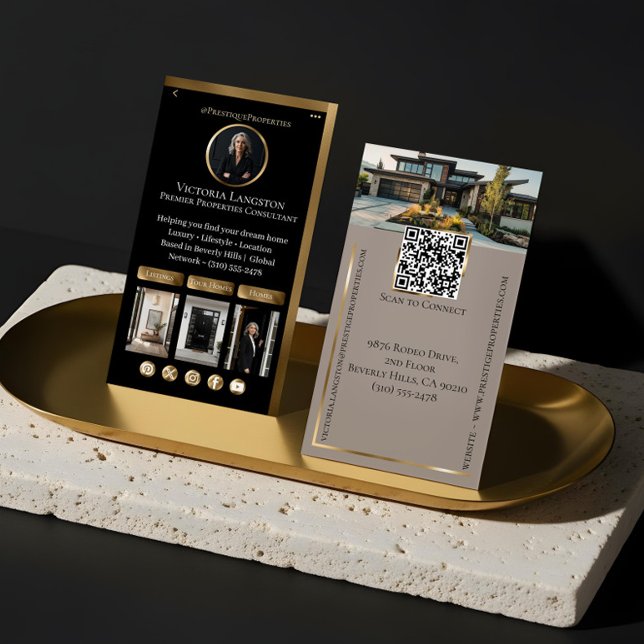 Lyxigt Fastighets Svarta Guld Sociala Medier Foton Visitkort (Luxury Real Estate Black Gold Social Media Photos Business Card)