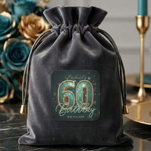 Lyxigt Glam Teal och Guld 60-års Födelsedagsfest Fyrkantigt Klistermärke