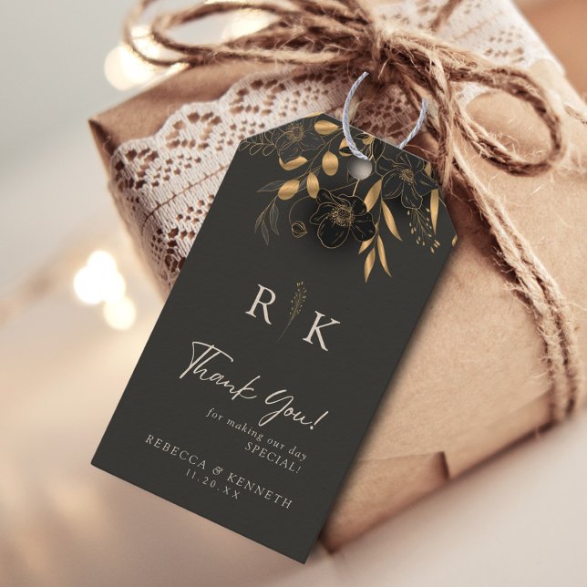 Lyxigt Guld Blommig Monogram Bröllop Tack Presentetikett (Skapare uppladdad)