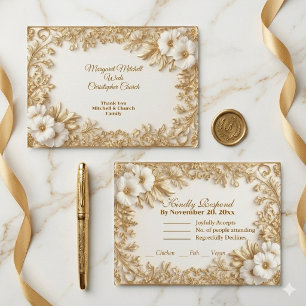 Lyxigt Guld Ornament Kunglig Arv Blommig Bröllop OSA Kort