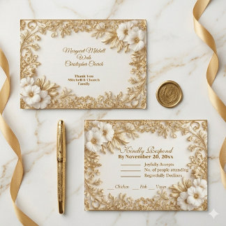 Lyxigt Guld Ornament Kunglig Arv Blommig Bröllop OSA Kort