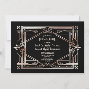 Lyxigt Guld Stor Gatsby Art Deco Övningsmiddag Inbjudningar
