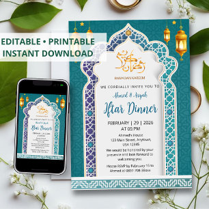 Lyxigt kungligt blått och guld islamiskt Iftar-mid Inbjudningar