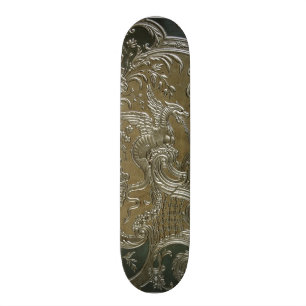 LYXIGT LÄDER förgylld silverdrakeSkateboard Skateboard Bräda 20,5 Cm