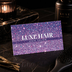 Lyxigt Lila Glitter Hår Salong Minimalistisk Visitkort