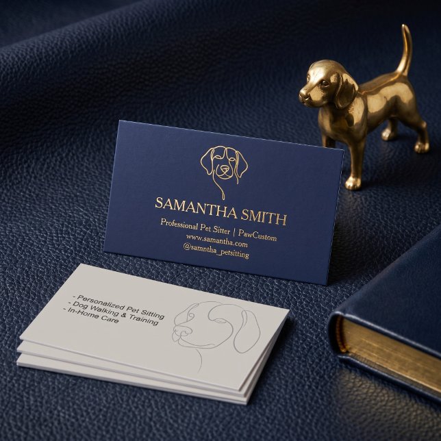 Lyxigt Navi & Guld Husdjurs-sittar-kort | Elegant Visitkort (Luxury Navy & Gold Pet Sitter Business Card | Elegant Branding)