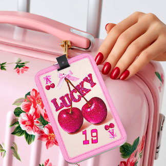 Lyxigt Retro Rosa Glitter Lycklig Körsbär Bagagebricka