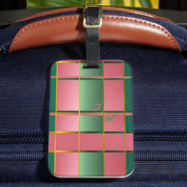Lyxigt rosa och grönt färgblockerat monogram bagagebricka