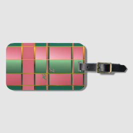Lyxigt rosa och grönt färgblockerat monogram bagagebricka