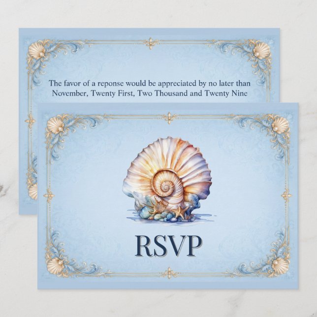 Lyxigt sjöskal bröllop strand tema conch RSVP Inbjudningar (Fram/baksida)